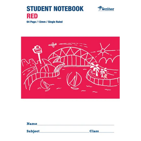 Writer Student Notebook Red 250x175 mm 12 mm 64p - Modern Teaching Aids NZ