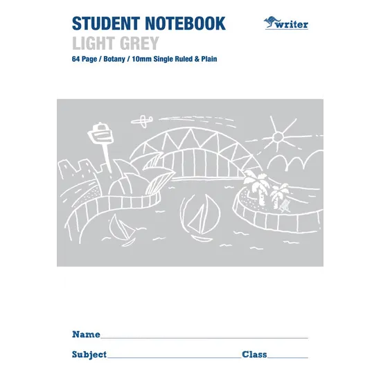Writer Student Notebook Light Grey 250x175 mm 10 mm 64p - Modern Teaching Aids NZ