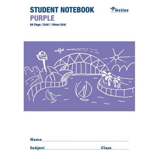 Writer Grid  Student Notebook Purple 250x175 mm 10 mm 64p - Modern Teaching Aids NZ