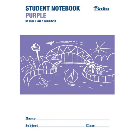 Writer Grid  Student Notebook Purple 250x175 mm 10 mm 64p - Modern Teaching Aids NZ
