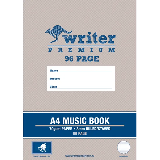 Writer Premium Music Exercise Book A4 8 mm/Staved 96p - Modern Teaching Aids NZ