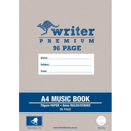 Writer Premium Music Exercise Book A4 8 mm/Staved 96p - Modern Teaching Aids NZ