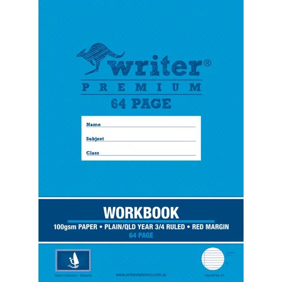 Writer Premium Workbook 330x240 mm Plain / QLD Year 3/4 64p - Modern Teaching Aids NZ