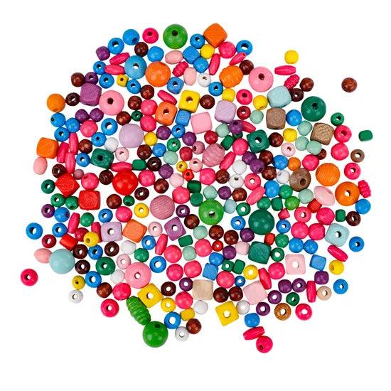 Assorted Coloured Wooden Beads - 150 g