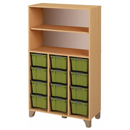 Axima Tote Tray Cabinet with 12 Large Green Trays - 155 cm (H)
