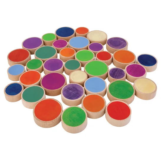 Coloured Wooden Discs - 36 pieces - Modern Teaching Aids NZ