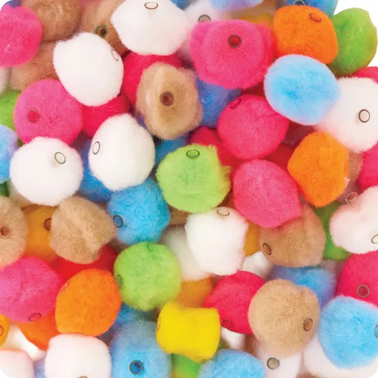 Assorted Coloured Pom Pom Beads 2 cm - Pack of 100