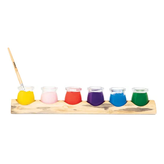Wooden Paint Jar Holder & Jars - Modern Teaching Aids NZ