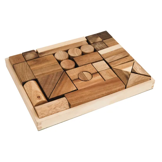 Wooden Blocks in Tray - 34 pieces - Modern Teaching Aids NZ
