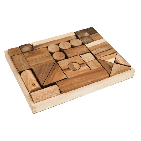Wooden Blocks in Tray - 34 pieces - Modern Teaching Aids NZ