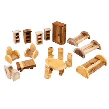 Wooden Doll House Furniture - 17 Pieces - Modern Teaching Aids NZ