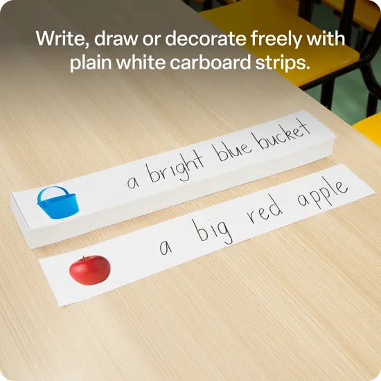 Cardboard White Sentence strips 10x60cm - Pack 100 - Modern Teaching Aids NZ