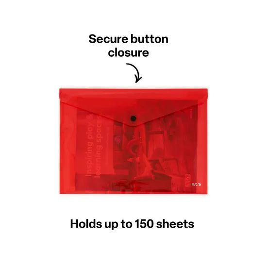 Document Wallet A4 Button Close Red - Modern Teaching Aids NZ
