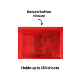 Document Wallet A4 Button Close Red - Modern Teaching Aids NZ