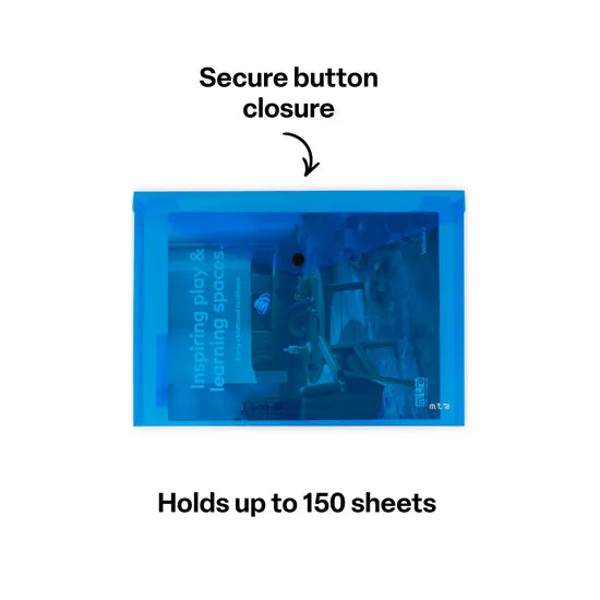 Document Wallet A4 Button Close Blue - Modern Teaching Aids NZ