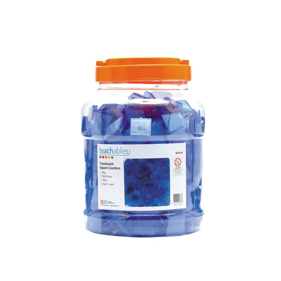 Teachables Translucent Square Counters - 2.5cm Blue, 1000 Pieces - Modern Teaching Aids NZ