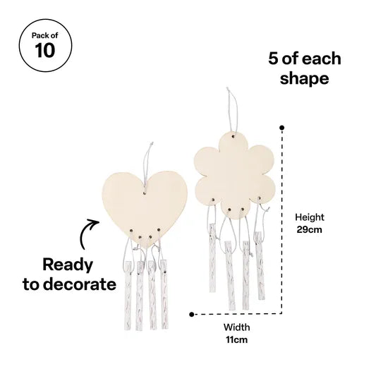 Flower & Heart Wind Chimes - Pack of 10 - Modern Teaching Aids NZ