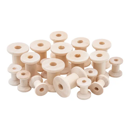 Wooden Spools Natural - Mixed Size - Pack of 50 - Modern Teaching Aids NZ