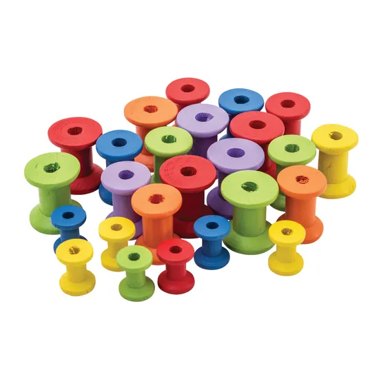 Wooden Spools Multicoloured Assorted Sizes- Pack of 50 - Modern Teaching Aids NZ