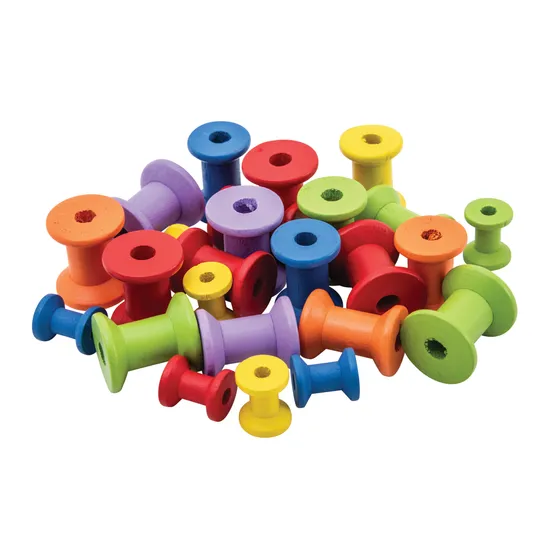 Wooden Spools Multicoloured Assorted Sizes- Pack of 50 - Modern Teaching Aids NZ