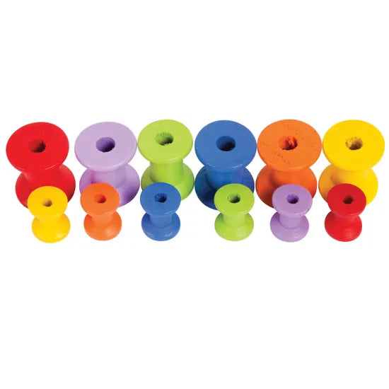 Wooden Spools Multicoloured Assorted Sizes- Pack of 50 - Modern Teaching Aids NZ