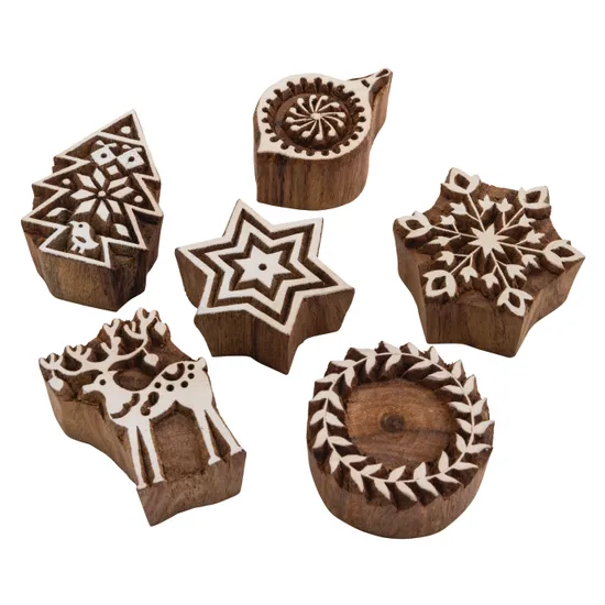 Christmas Block Print Stamps - Set of 6 - Modern Teaching Aids NZ
