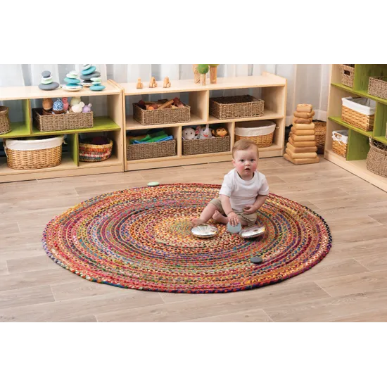 Fair Trade Chindi Woven Recycled Rug - 150 cm (dia.) - Modern Teaching Aids NZ