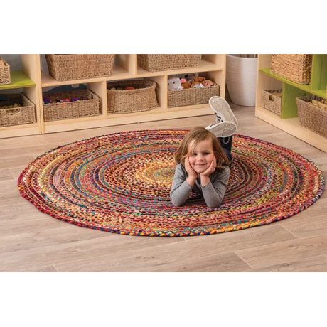 Fair Trade Chindi Woven Recycled Rug - 150 cm (dia.) - Modern Teaching Aids NZ