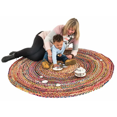 Fair Trade Chindi Woven Recycled Rug - 150 cm (dia.) - Modern Teaching Aids NZ