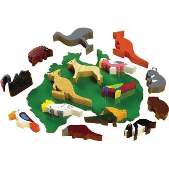 Australian Animals Block Play Set - 15 Pieces and Map - Modern Teaching Aids NZ