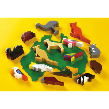 Australian Animals Block Play Set - 15 Pieces and Map - Modern Teaching Aids NZ