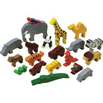 Zoo Animals Block Play Set - 20 Pieces Wooden Pieces - Modern Teaching Aids NZ