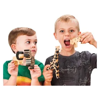 Wild Animals in Natural Wood - 20 Pieces - Modern Teaching Aids NZ