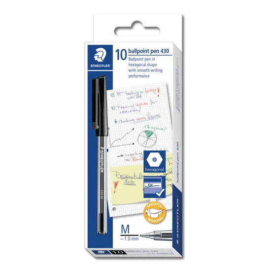 Staedtler 430 Stick Pen Medium Blk Pk 10 - Modern Teaching Aids NZ