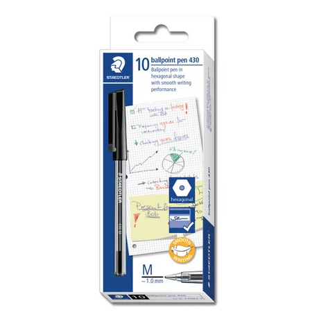 Staedtler 430 Stick Pen Medium Blk Pk 10 - Modern Teaching Aids NZ