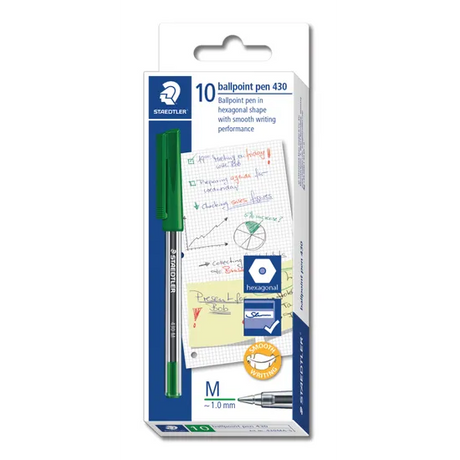 Staedtler 430 Stick Pen Medium Grn Pk 10 - Modern Teaching Aids NZ