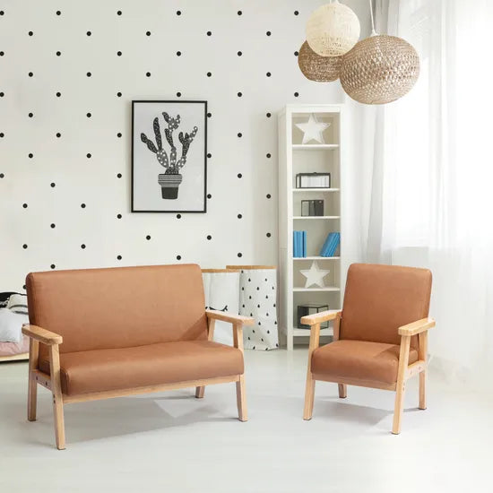 Stockholm Spaces - Children's Sofa - Tan Faux Leather - 31 cm Seat Height - Modern Teaching Aids NZ