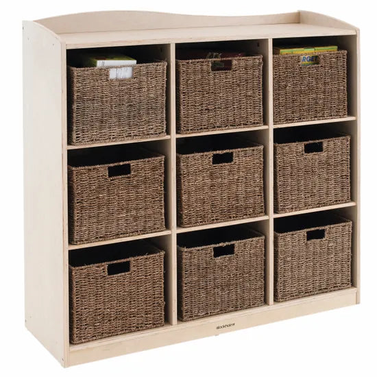 Stockholm Wooden Shelf and 9 Woven Baskets