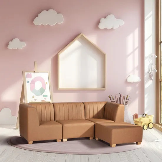 Stockholm Spaces - Childrens Modular Sofa - Tan Faux Leather - Set of 4 - Modern Teaching Aids NZ