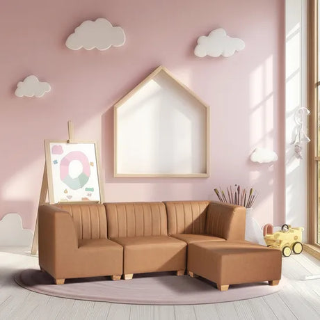Stockholm Spaces - Childrens Modular Sofa - Tan Faux Leather - Set of 4 - Modern Teaching Aids NZ