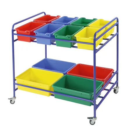 Storage Trolley with 12 Plastic Coloured Tubs - Modern Teaching Aids NZ