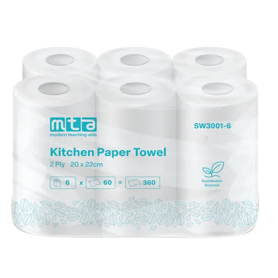 Paper Kitchen Towel 2 Ply 6 Rolls x 60 Sheets each - Modern Teaching Aids NZ