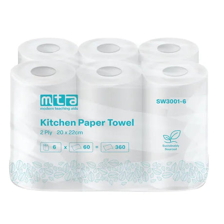 Paper Kitchen Towel 2 Ply 6 Rolls x 60 Sheets each - Modern Teaching Aids NZ