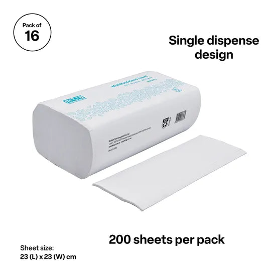 Paper Hand Towel 23 x 23 cm 2Ply 200 Sheets- Pack of 12 - Modern Teaching Aids NZ