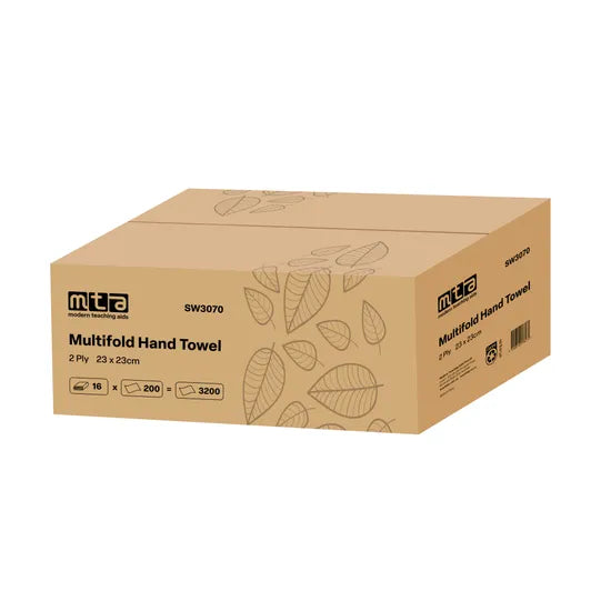 Paper Hand Towel 23 x 23 cm 2Ply 200 Sheets- Pack of 12 - Modern Teaching Aids NZ