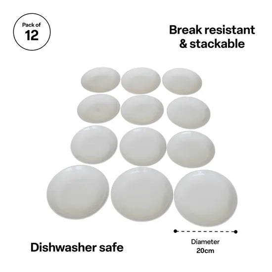 Melamine Plates - White - 20cm - Set of 12 - Modern Teaching Aids NZ