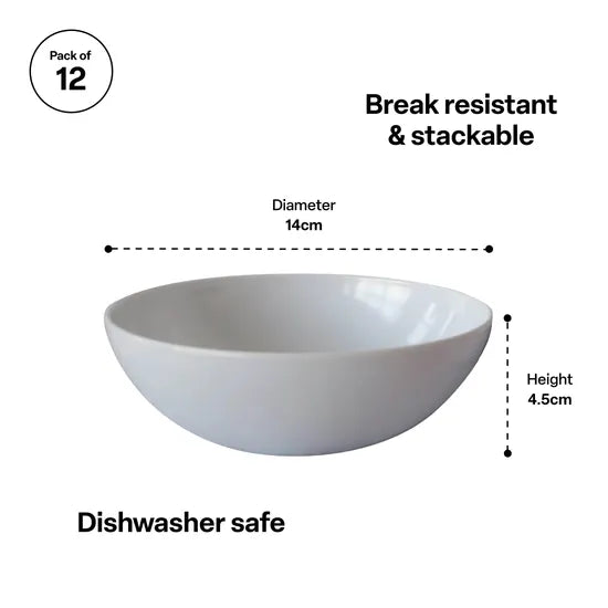 Melamine Bowls - White - 14 x 4.5cm - Set of 12 - Modern Teaching Aids NZ