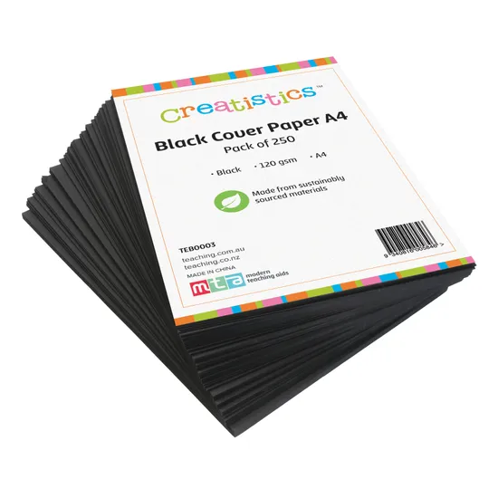 Black Cover Paper A4 120gsm - Pack of 250 - Modern Teaching Aids NZ