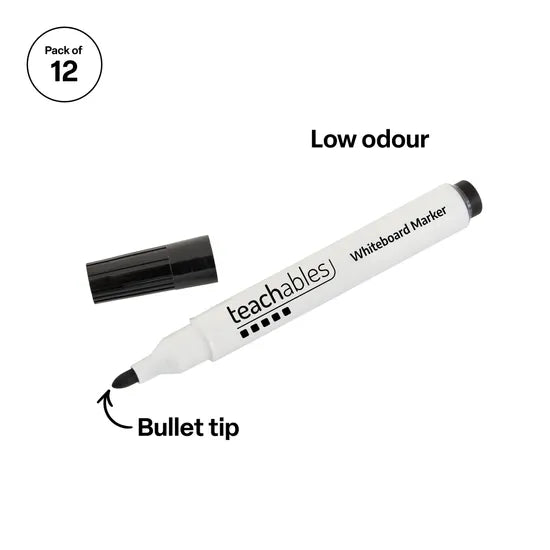 Teachables Whiteboard Markers Bullet Black - Pack of 12 - Modern Teaching Aids NZ