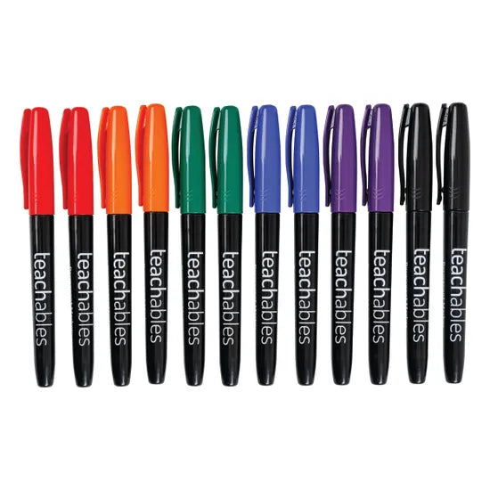 Teachables Thinline Permanent Markers Asrtd PK12 - Modern Teaching Aids NZ